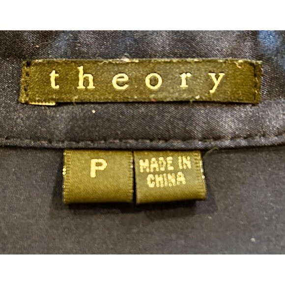 Theory Bianca Blouse Womens Small Navy Blue 94% Silk Quiet Luxury Pleated Front - Picture 3 of 7